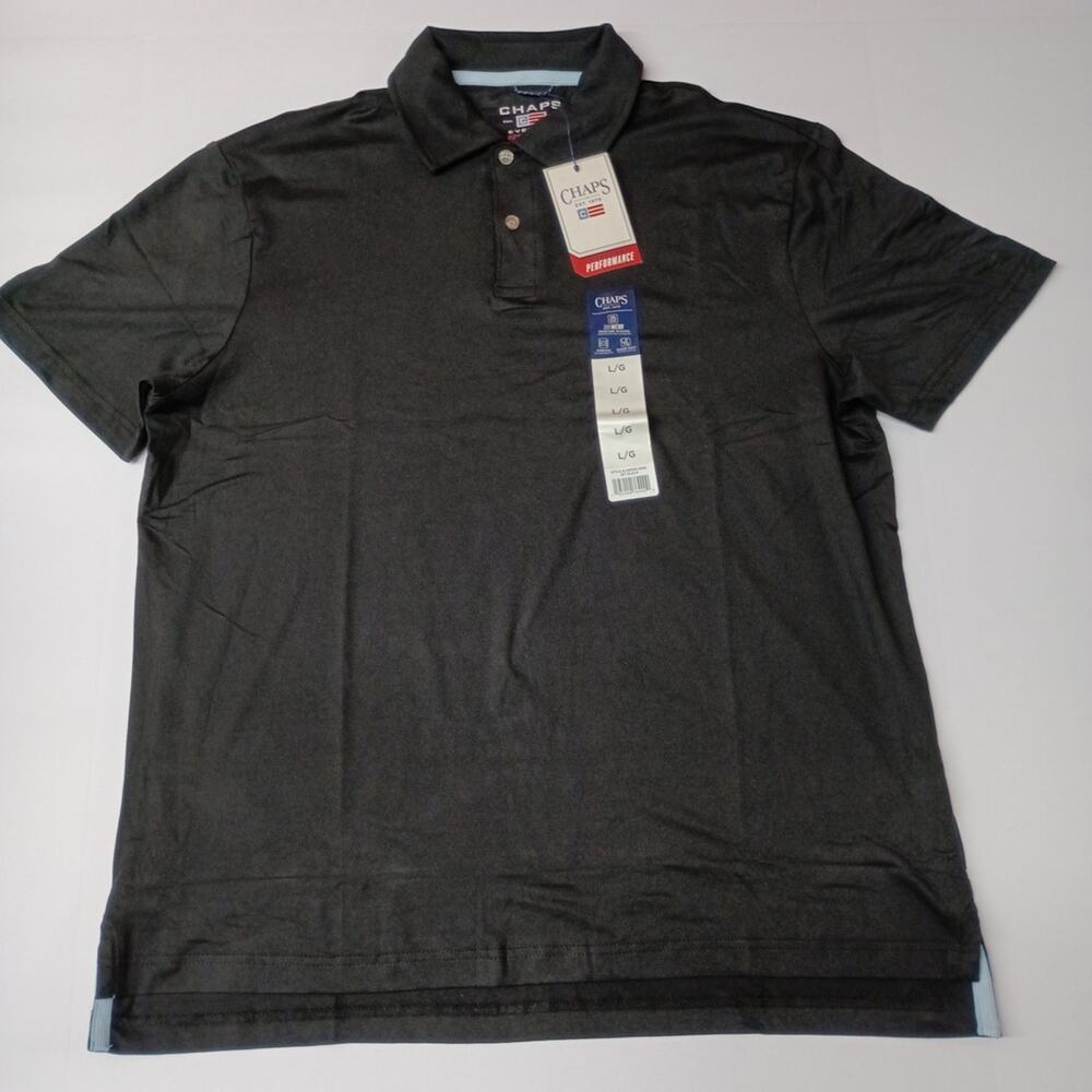 Chaps Performance Polo Shirt Men's L‎ Black Stretch DriWear